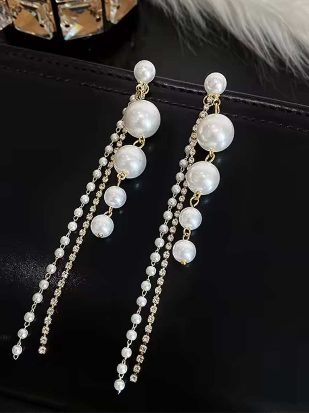 Elegant Pearl Drop Dangle Earrings - White Pearls - Picture 2 of 4